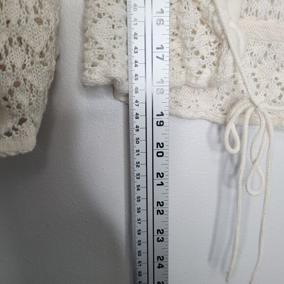 Vintage y2k cream Boho crochet tie front v neck ruffle cardigan Size large - Picture 6 of 7